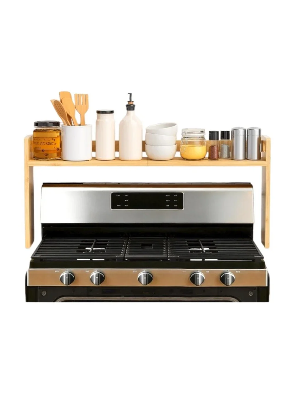 Bamboo Over-Stove Shelf Organizer - Natural